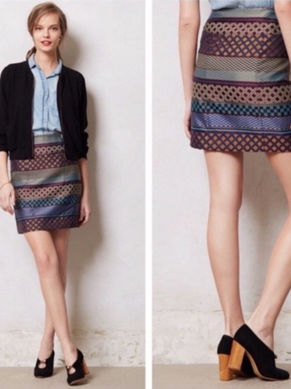 Maeve Anthropologie Printed Mini Skirt Size 8 Satin Abstract - Picture 2 of 10